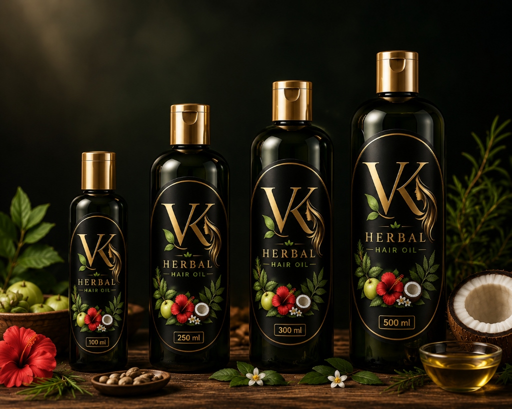 VK Hair Oil - Available in 100ml, 250ml, 300ml, and 500ml bottles
