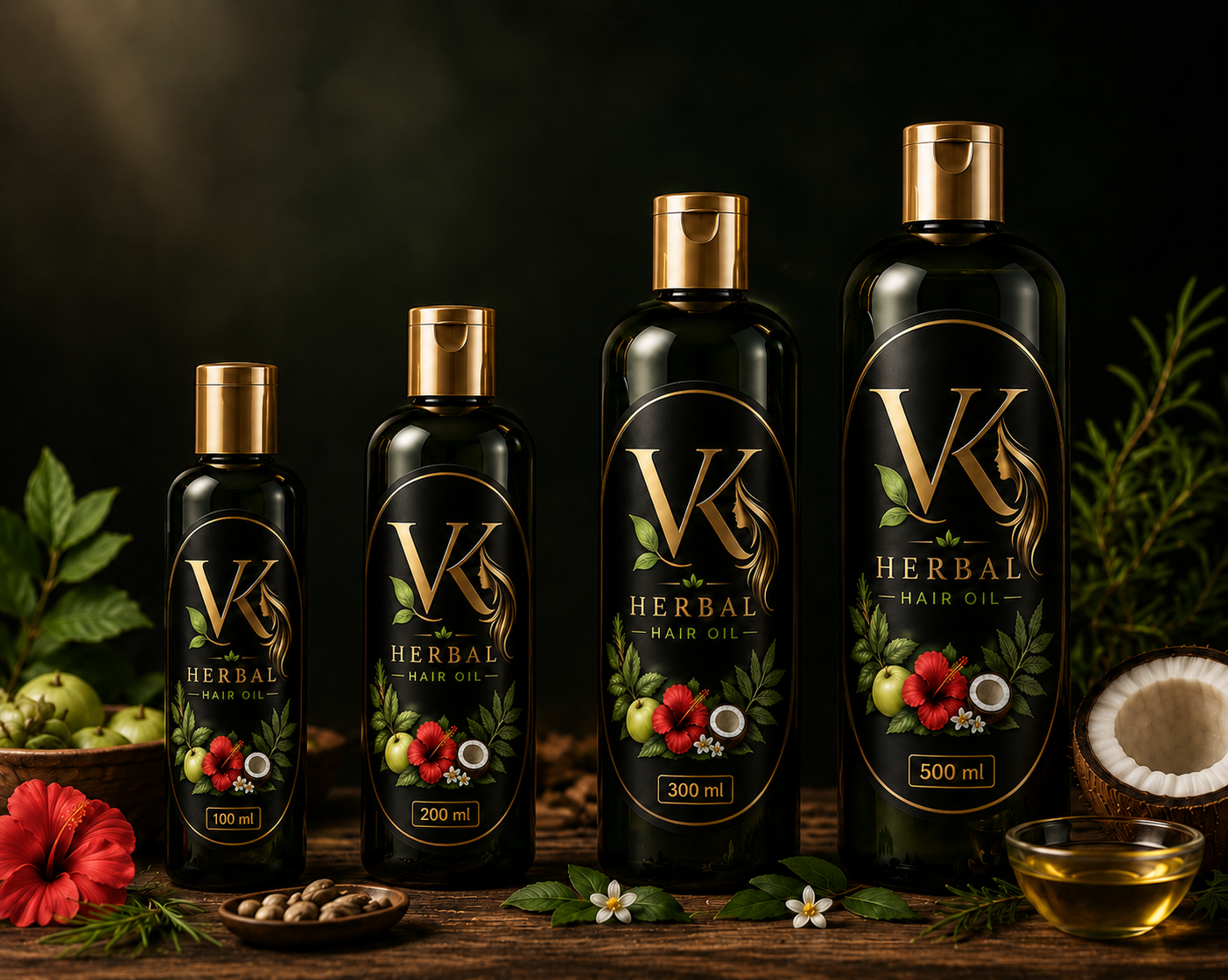 VK Herbal Hair Oil - Available in 100ml, 200ml, 300ml, and 500ml bottles